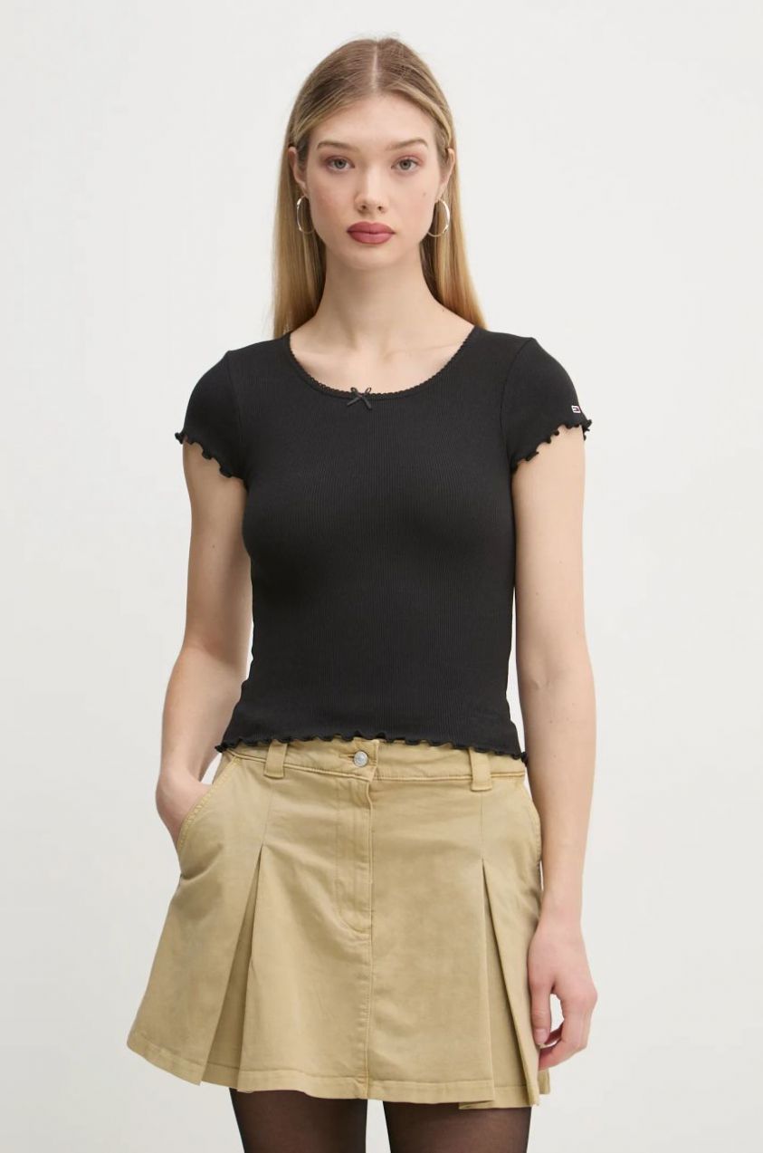 Tričko Tommy Jeans dámske, čierna farba, DW0DW19504