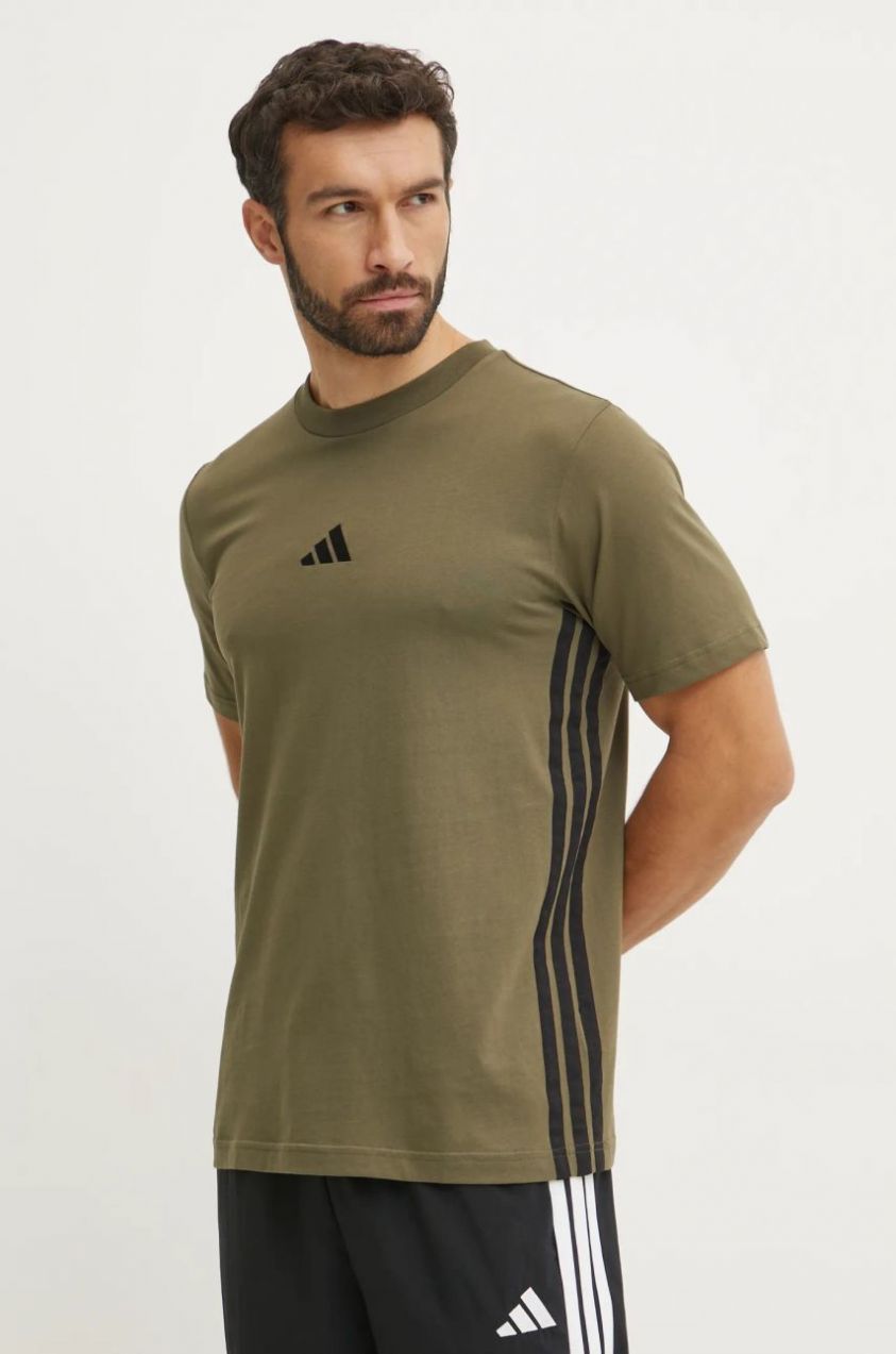 Bavlnené tričko adidas Essentials pánske, zelená farba, vzorované, JE6391