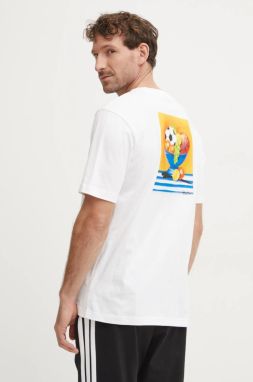 Bavlnené tričko adidas M L SL BOWL T pánske, biela farba, s potlačou, JJ3962