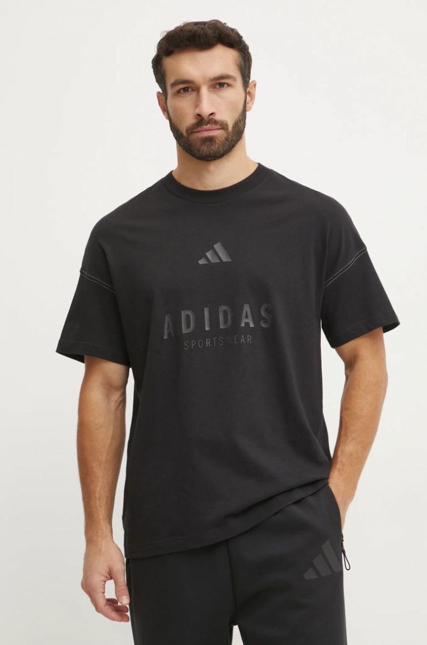 Bavlnené tričko adidas ALL SZN Graphic pánske, čierna farba, s potlačou, JJ3658