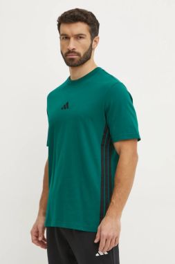 Bavlnené tričko adidas Essentials pánske, zelená farba, vzorované, JD1905