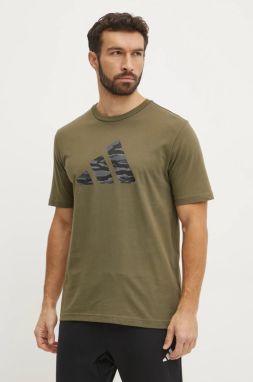 Bavlnené tričko adidas Camo pánske, zelená farba, s potlačou, JI6768