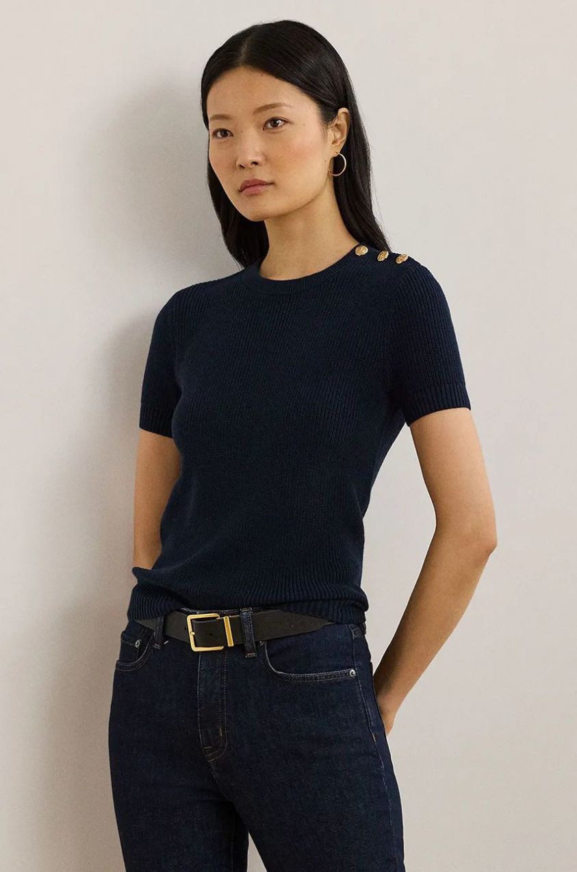 Bavlnený sveter Lauren Ralph Lauren tmavomodrá farba, 200957474