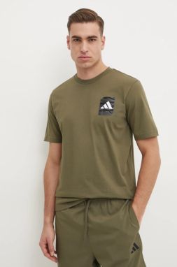 Bavlnené tričko adidas Camo pánske, zelená farba, s nášivkou, JI6759