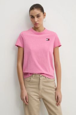Bavlnené tričko Tommy Jeans dámske, ružová farba, DW0DW20153