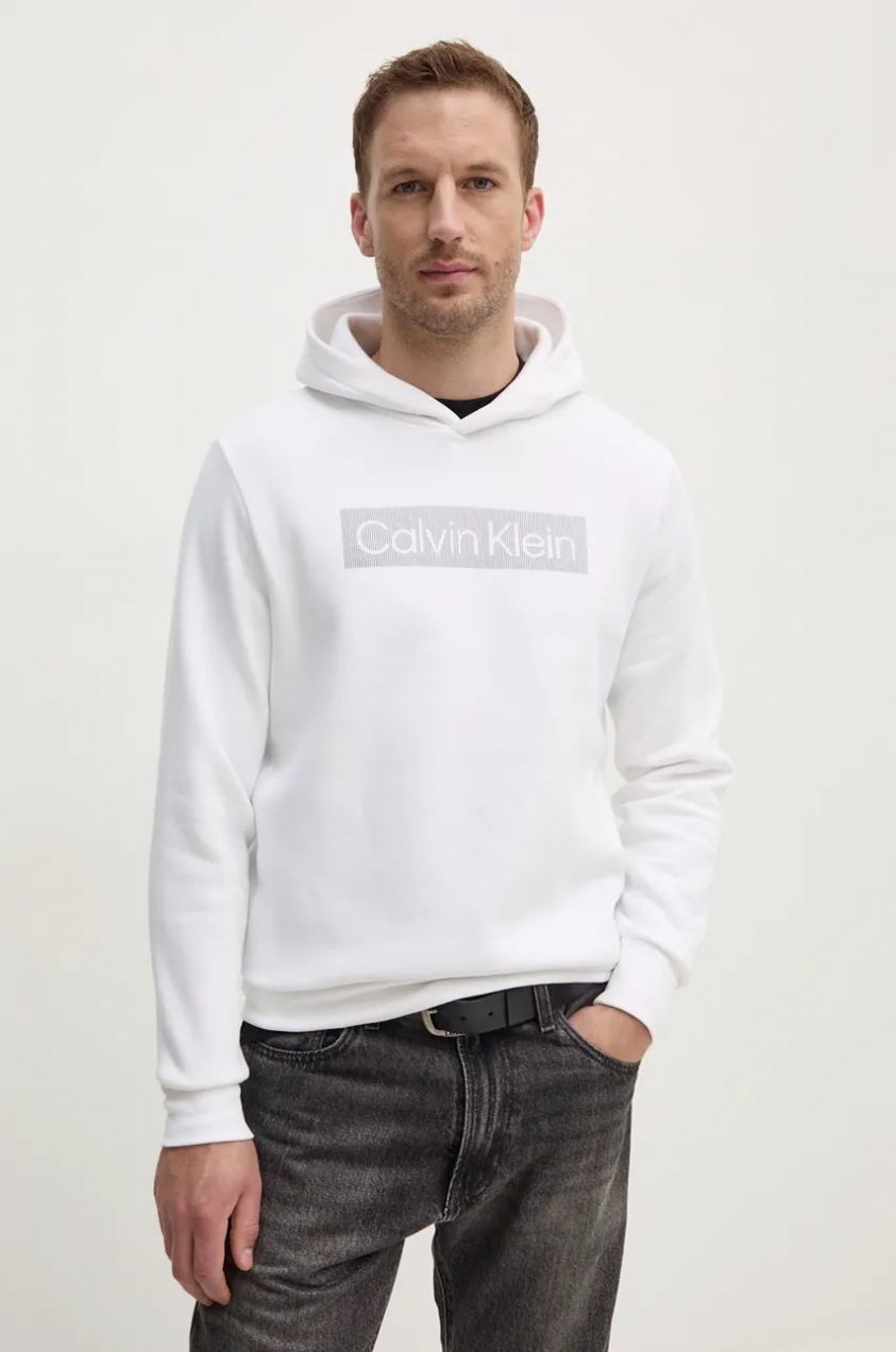 Mikina Calvin Klein pánska, biela farba, s kapucňou, s potlačou, K10K113552