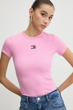 Tričko Tommy Jeans dámske, ružová farba, DW0DW20463