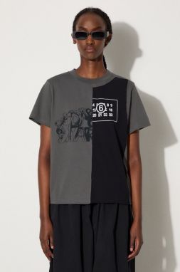 Bavlnené tričko MM6 Maison Margiela dámske, šedá farba, S52GC0316.S24311