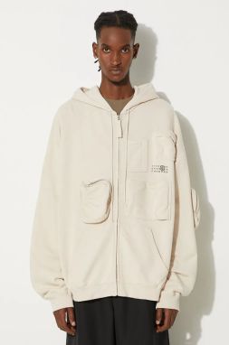 Bavlnená mikina MM6 Maison Margiela pánska, béžová farba, s kapucňou, jednofarebná, SH0HG0003.M25003