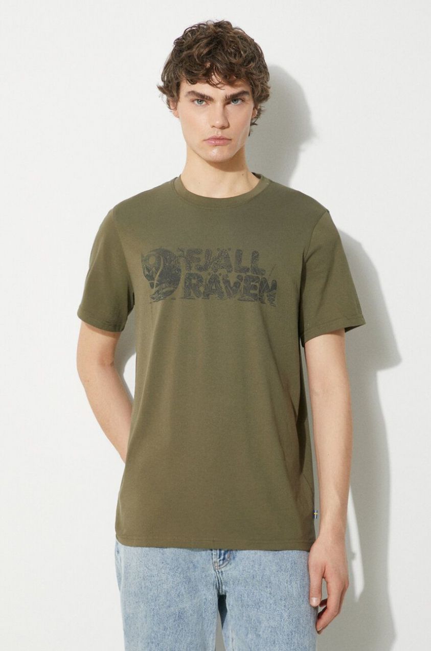 Tričko Fjallraven Lush Logo T-shirt M pánske, zelená farba, vzorované, F12600219.625