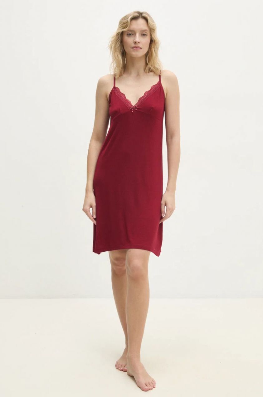 Nočná košeľa Answear.LAB dámska, bordová farba, saténová