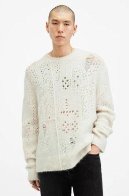 Vlnený sveter AllSaints HADWIN pánsky, biela farba, teplý, M046KB