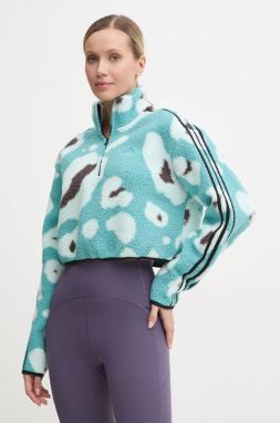 Mikina adidas Animal dámska, tyrkysová farba, vzorovaná, IY0148