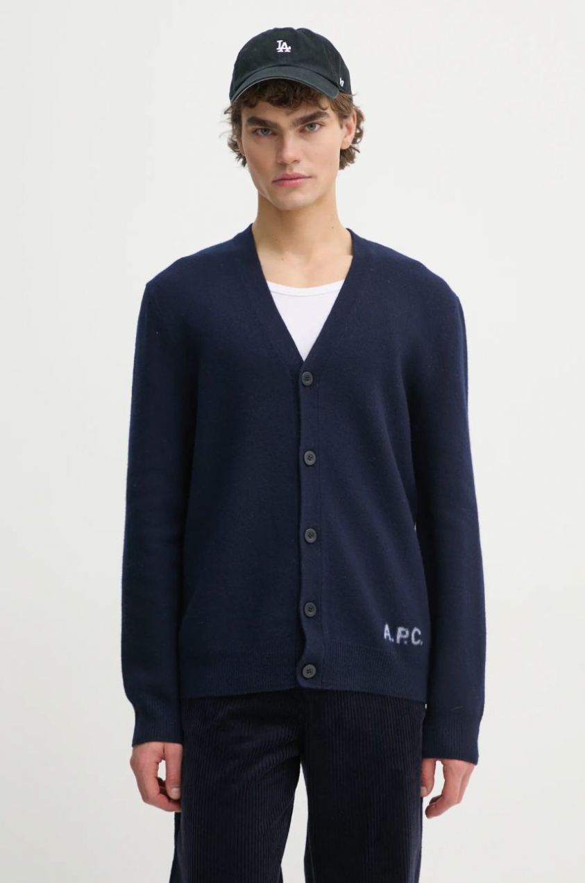 Vlnený kardigán A.P.C. kenny tmavomodrá farba, WVBDK.H22305