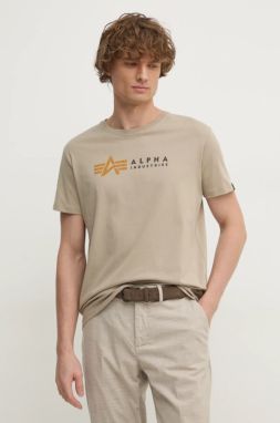 Tričko Alpha Industries pánske, béžová farba, s potlačou, 118502PP