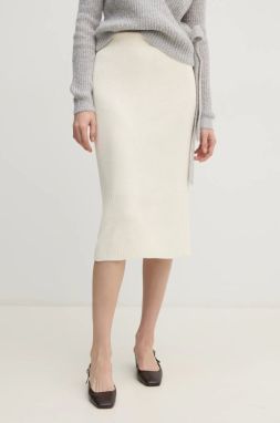 Sukňa Sisley béžová farba, midi, rovný strih, 122NM000F