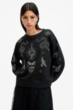 Mikina AllSaints PIPPA HEX dámske, čierna farba, s nášivkou, W140JB