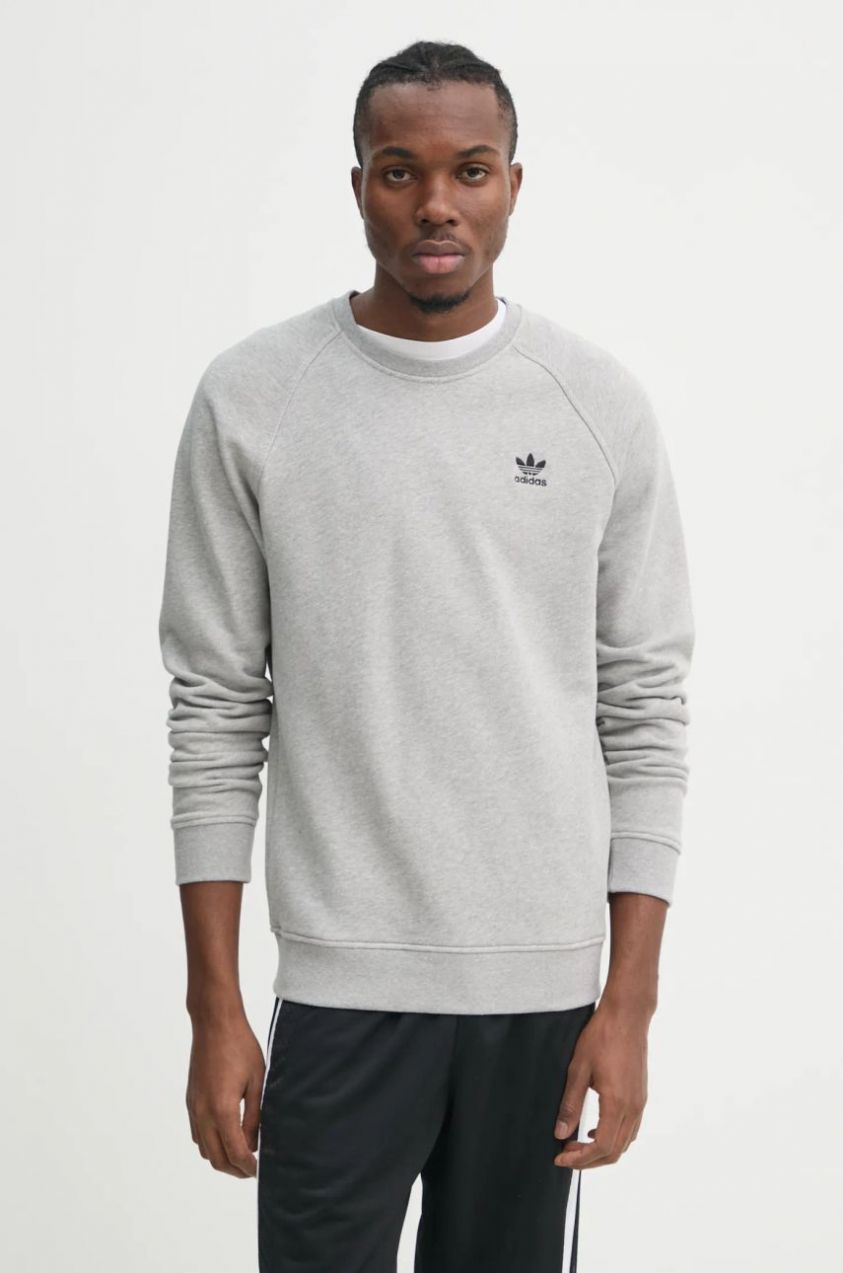 Bavlnená mikina adidas Originals Essential pánska, šedá farba, melanžová, JD2413