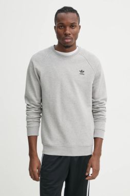 Bavlnená mikina adidas Originals Essential pánska, šedá farba, melanžová, JD2413