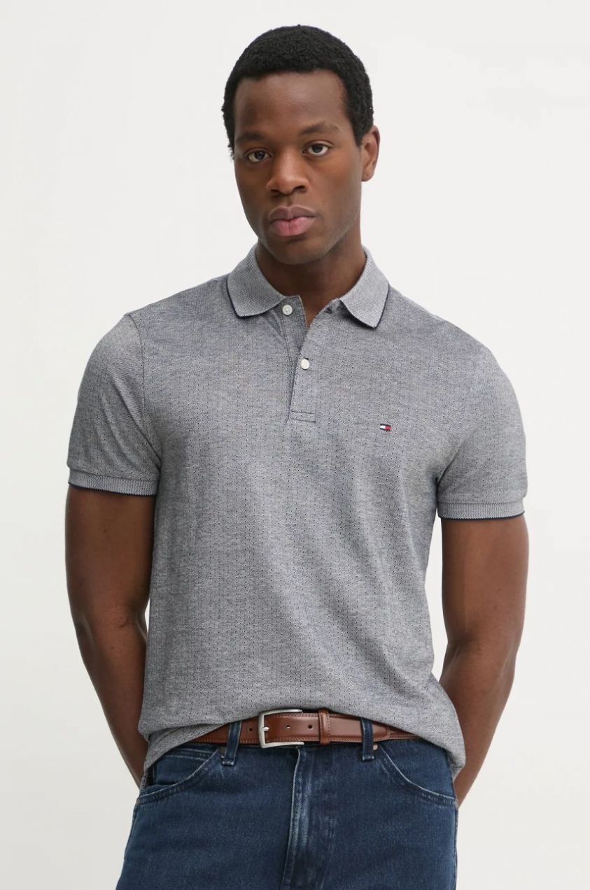 Bavlnené polo tričko Tommy Hilfiger šedá farba, vzorované, MW0MW37525