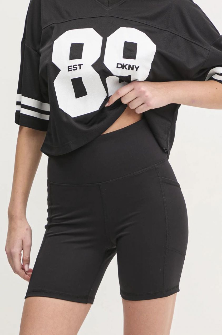 Šortky Dkny dámske, čierna farba, jednofarebné, vysoký pás, DP5S5088