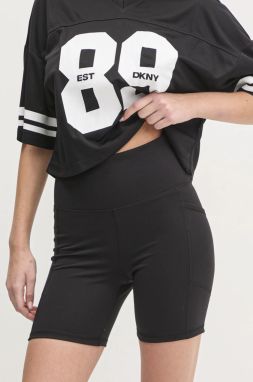 Šortky Dkny dámske, čierna farba, jednofarebné, vysoký pás, DP5S5088