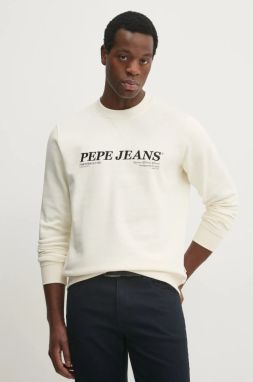 Mikina Pepe Jeans DYLAN CREW pánska, béžová farba, s nášivkou, PM582756