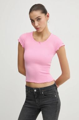 Tričko Tommy Jeans dámske, ružová farba, DW0DW19504