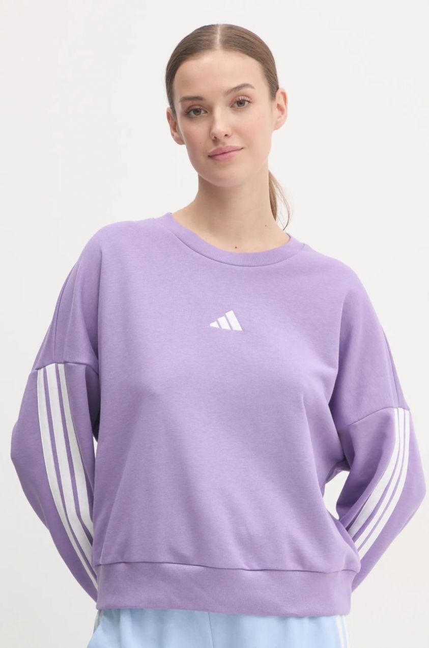 Mikina adidas Essentials dámska, fialová farba, s nášivkou, JD5291
