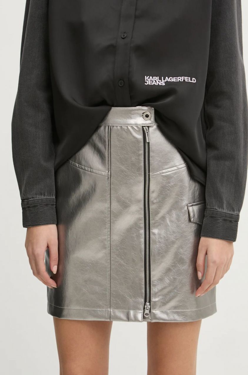 Sukňa Karl Lagerfeld Jeans strieborná farba, mini, áčkový strih, A1W12013