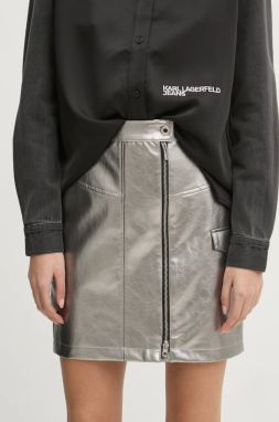 Sukňa Karl Lagerfeld Jeans strieborná farba, mini, áčkový strih, A1W12013