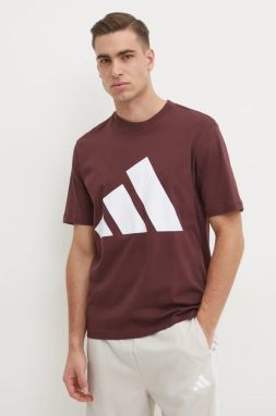 Bavlnené tričko adidas Essentials pánske, bordová farba, s potlačou, JE8939