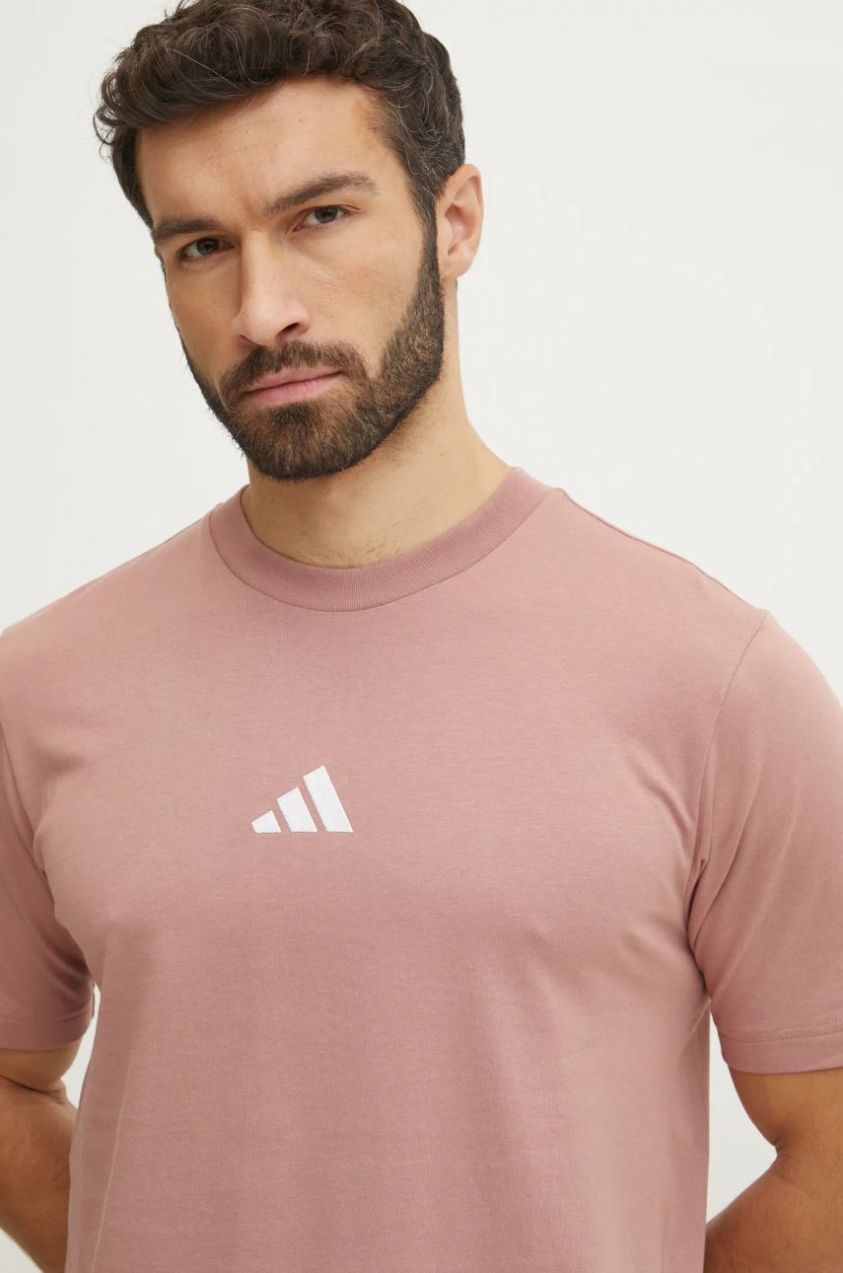 Bavlnené tričko adidas Essential pánske, ružová farba, jednofarebné, JF1099