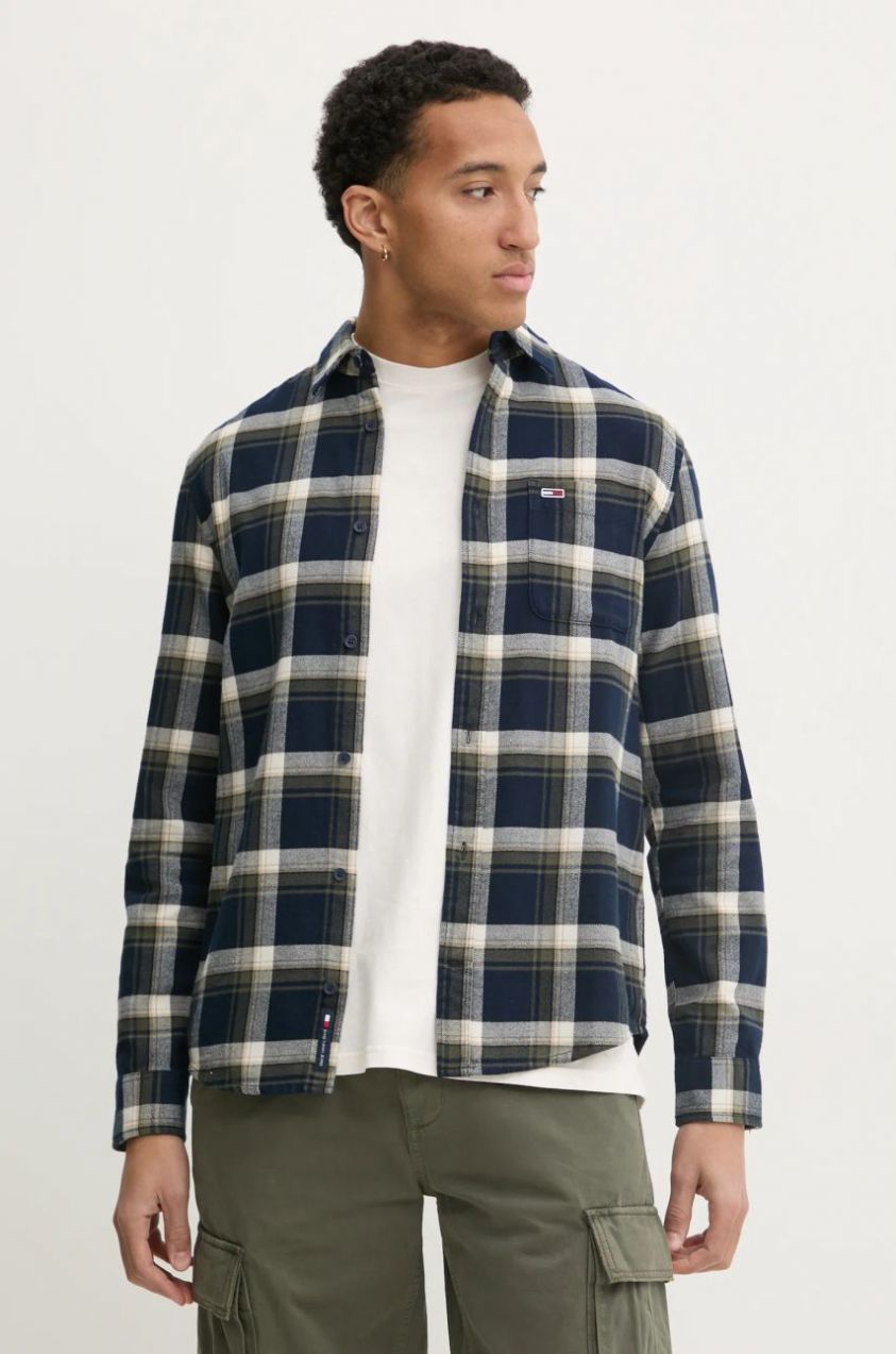 Košeľa Tommy Jeans pánska, tmavomodrá farba, regular, s klasickým golierom, DM0DM20670