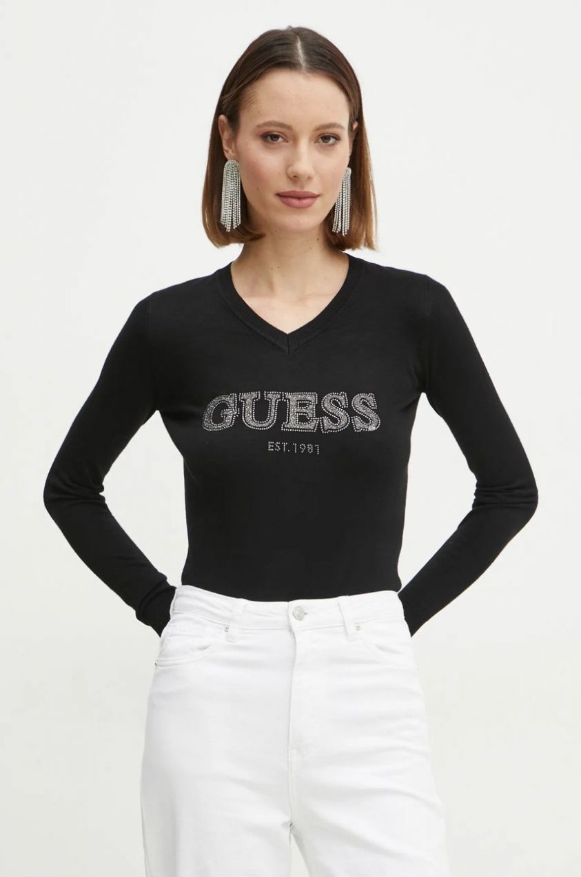 Sveter Guess HOLLY dámsky, čierna farba, tenký, W5RR38 Z2NQ2