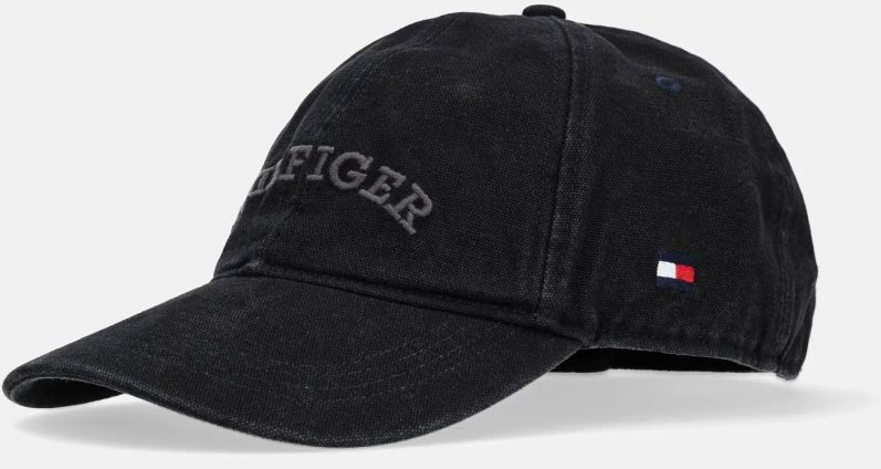 Bavlnená šiltovka Tommy Hilfiger čierna farba, s nášivkou, AM0AM13003