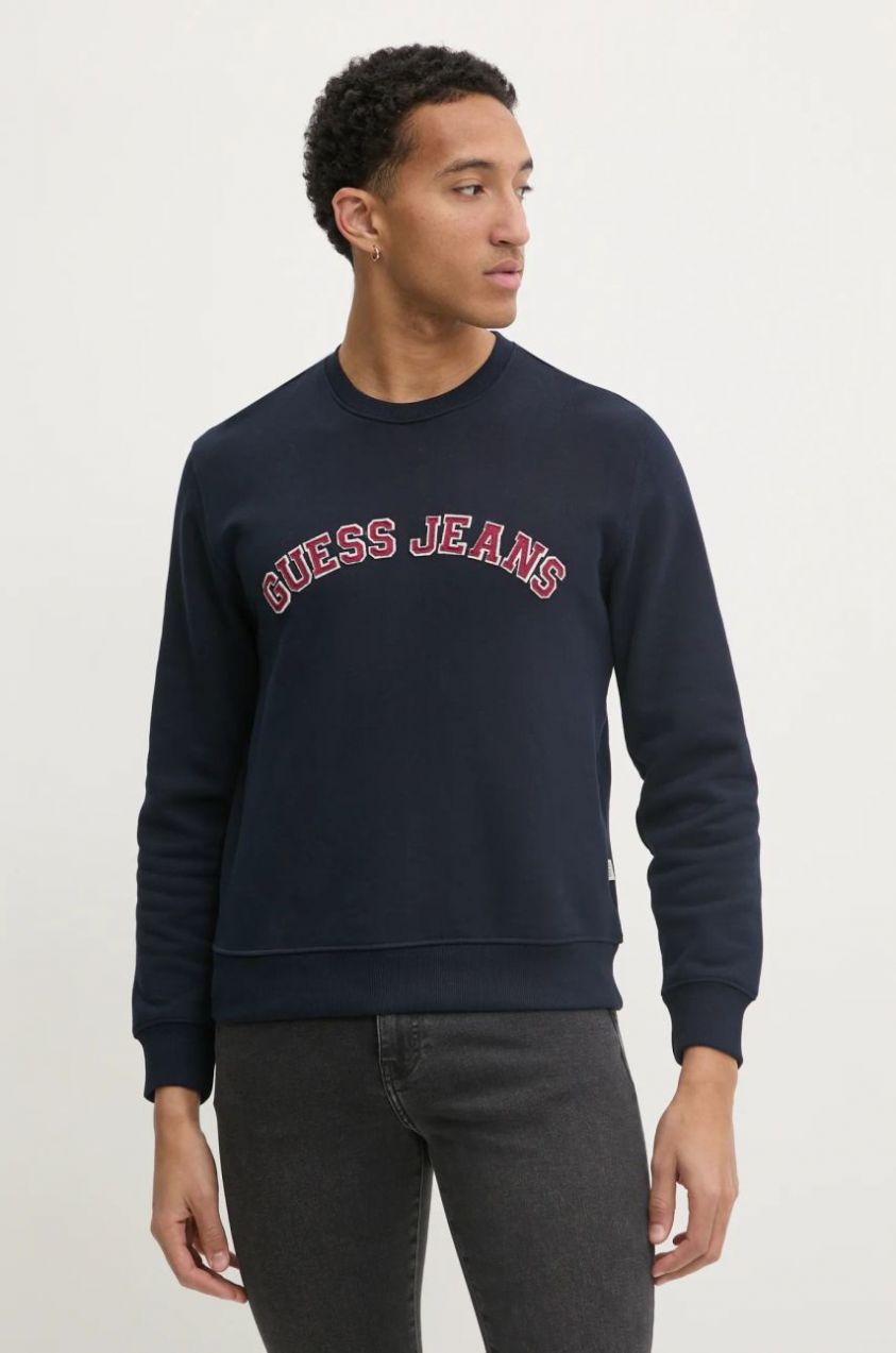 Mikina Guess Jeans pánska, tmavomodrá farba, s nášivkou, M5RQ41 KCPR1
