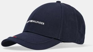 Bavlnená šiltovka Tommy Hilfiger tmavomodrá farba, s nášivkou, AM0AM13001