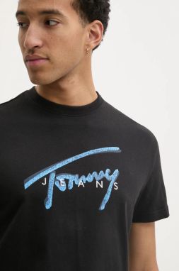 Tričko Tommy Jeans pánske, čierna farba, s potlačou, DM0DM21109