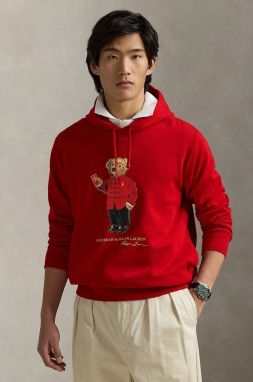 Bavlnená mikina Polo Ralph Lauren pánska, červená farba, s kapucňou, s potlačou, 710962139