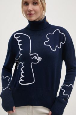 Sveter Rossignol x JCC dámsky, tmavomodrá farba, s rolákom, RLNWO16