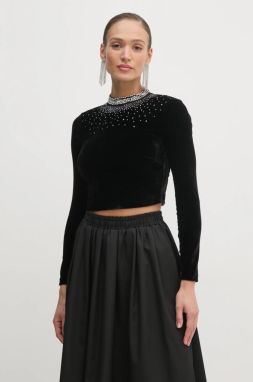 Zamatová blúzka Marciano Guess DANSE čierna farba, s nášivkou, 5RGP26 6313A