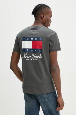 Tričko Tommy Jeans pánske, šedá farba, s potlačou, DM0DM20346