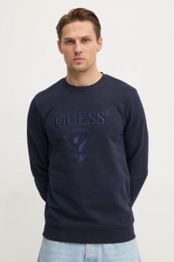 Mikina Guess BEAU pánska, tmavomodrá farba, s nášivkou, M5RQ08 KCN01