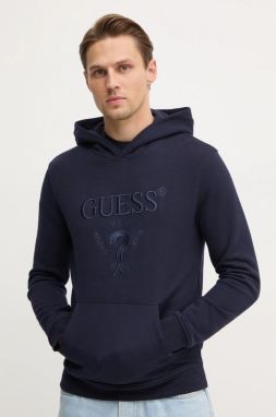 Mikina Guess BEAU pánska, tmavomodrá farba, s kapucňou, s nášivkou, M5RQ36 KCN01