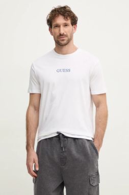 Bavlnené tričko Guess pánske, biela farba, s potlačou, M5RI58 K9RM1