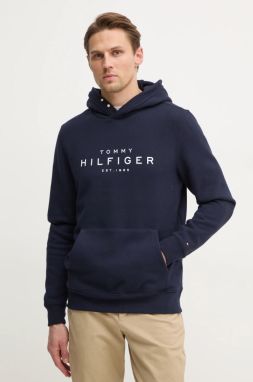 Mikina Tommy Hilfiger pánska, tmavomodrá farba, s kapucňou, s potlačou, MW0MW37455