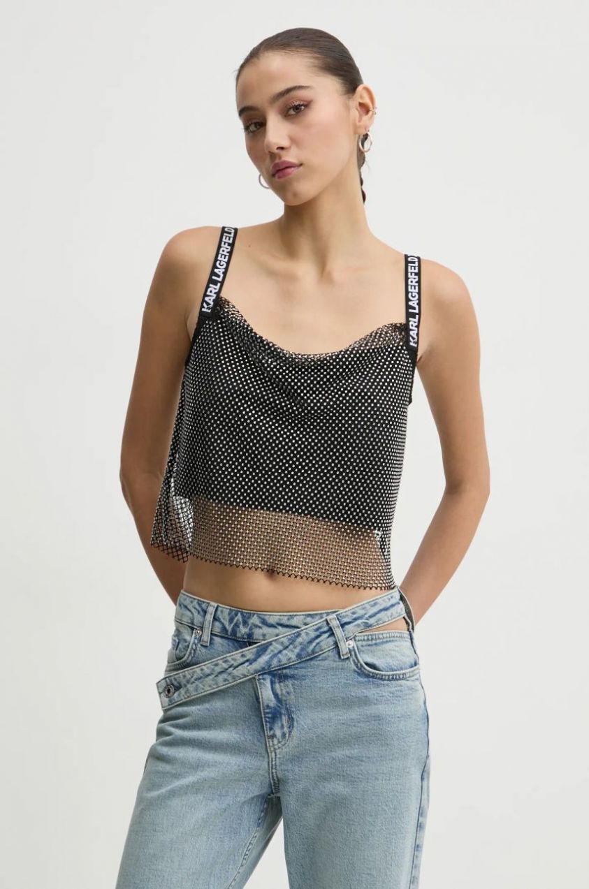 Top Karl Lagerfeld Jeans čierna farba, s nášivkou, A1W11010