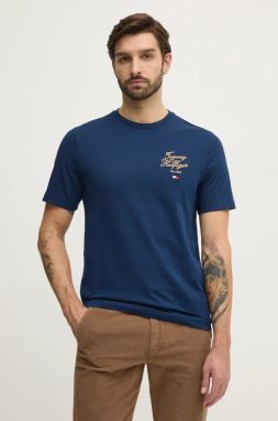 Bavlnené tričko Tommy Hilfiger pánske, tmavomodrá farba, s nášivkou, MW0MW38334