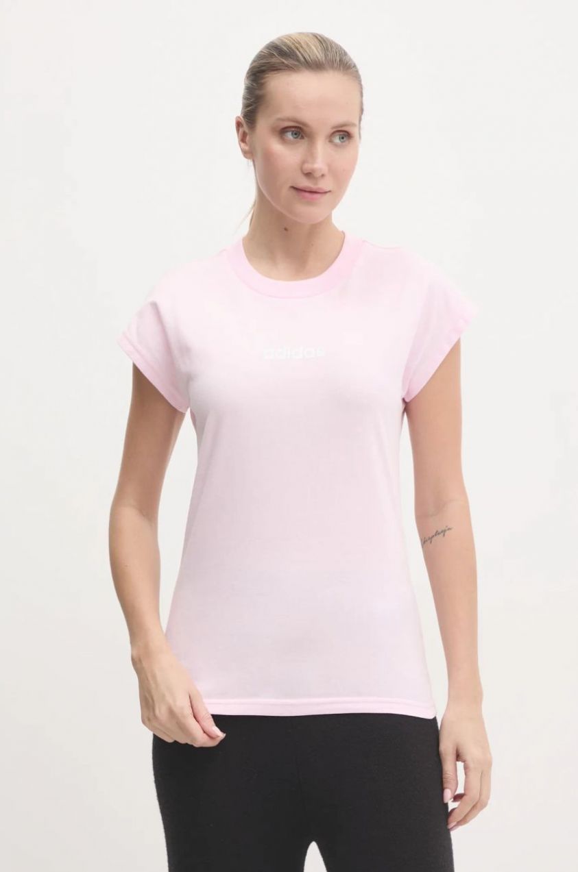 Bavlnené tričko adidas Essentials Linear dámske, ružová farba, JG8659